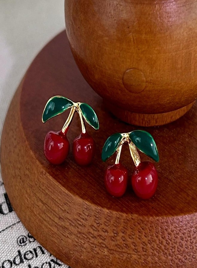 Thalireth Cherry Earrings Cute Dainty Tiny Fruit Stud Earrings For Women - Image 5
